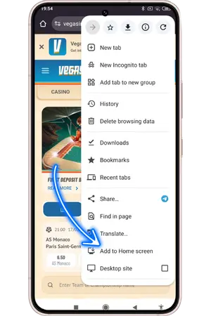Add to Home screen option in Chrome menu