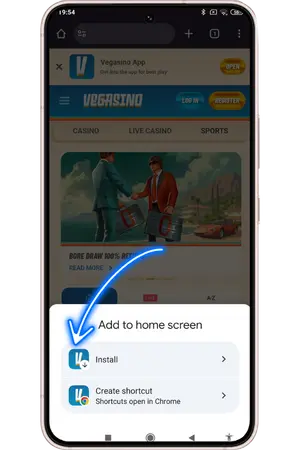 Install or shortcut choice for Vegasino PWA