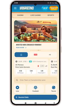 Vegasino running full-screen without address bar