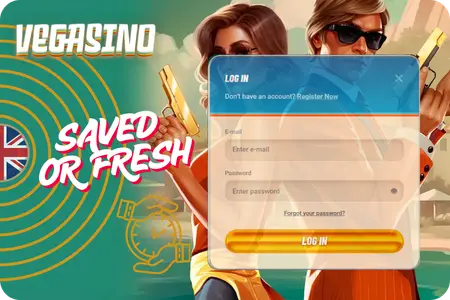Vegasino welcome back screen with password field